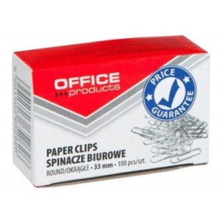 Spinacze okrągłe OFFICE PRODUCTS, 33mm, 100szt., srebrne