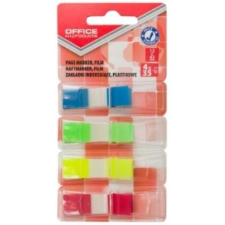 Zakładki indeksujące OFFICE PRODUCTS, PP, standard, 12x43mm, 4x35 kart., blister, mix kolorów