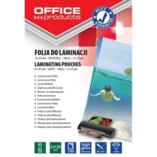 Folia do laminowania OFFICE PRODUCTS, 65x95mm, 2x125mikr., błyszcząca, 100szt., transparentna