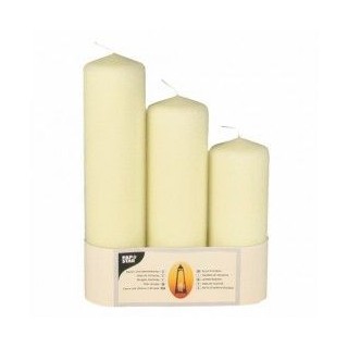 Świece pieńkowe Ø 70 mm, opakowanie 3 szt. zestaw trzech rozmiarów, kolor kremowy