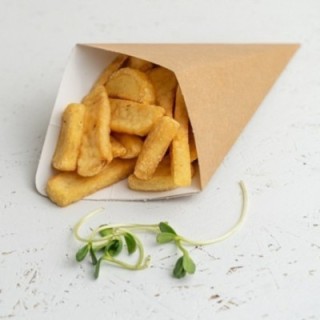 Rożek na frytki z miejscem na dip, średni, brązowy, 300 ml, 180x250 mm, op. 100 sztuk