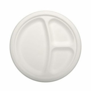 Talerz z trzciny cukrowej, okrągły śr.23xh.2cm trójdzielny, biały op. 50 sztuk
