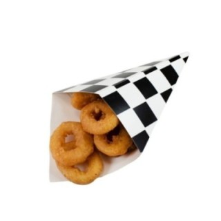 Rożek na frytki 500g, średni, kratka czarna, z miejscem na dip, 200/290mm, op. 100 sztuk