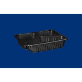 Pojemnik obiadowy do zgrzewu D-9420R, 3-dzielny, czarny żebrowany, 227x178x50, cena za op. 80 sztuk WIELORAZOWE