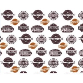 Papier półpergamin, 35x27 cm, biały z nadrukiem: Burgers, Hamburgers, tłuszczoodporny, op. 1000 arkuszy