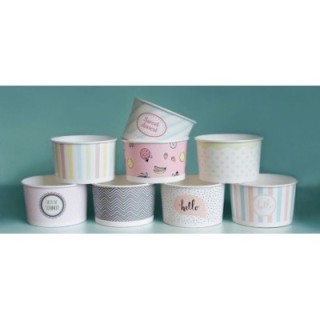 Miseczka papierowa do lodów śr.92xh.55mm, Pastel 245ml, mix wzorów op. 25 sztuk