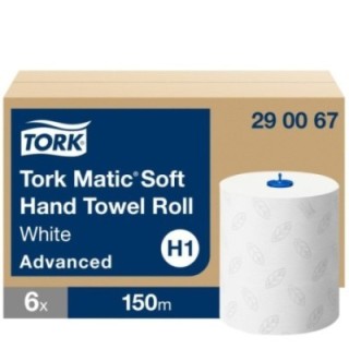 Tork Matic® miękki ręcznik w roli biały z dekorem szarego listka H1
