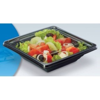 Pojemnik sałatkowy PET kwadratowy 600ml komplet czarny spód + transparentna pokrywka 170x170xh.83 op. 40 sztuk