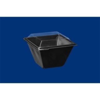 Pucharek sałatkowy kwadratowy 750ml komplet czarny spód + transparentna pokrywka 132x132mm h100 PET op. 30 kpl