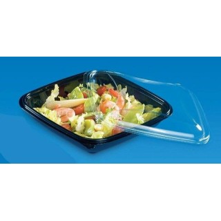 Pojemnik sałatkowy PET niski 370ml komplet, czarny spód + transparentna pokrywka 160x160xh.30 op. 80 sztuk
