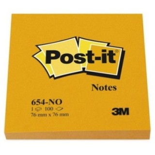 Bloczek samoprzylepny POST-IT® (654N), 7 6x76mm, 1x100 kart., jaskrawy pomarańczo