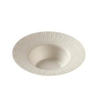 Miska z trzciny cukrowej okrągła biała ozdobny rant, śr.18xh.5cm, op. 50 sztuk