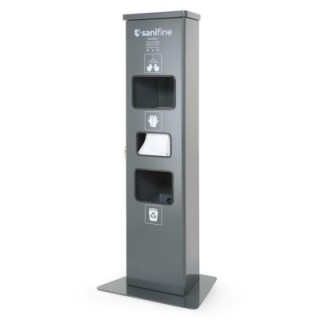 Stacja dezynfekcji rąk z automatycznym dozownikiem, podajnikiem i koszem