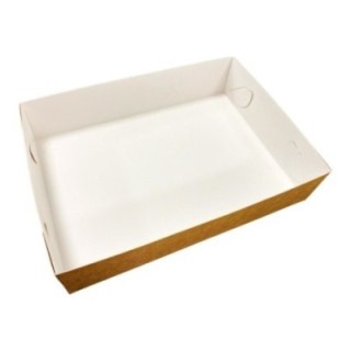 Pudełko catering set box SPÓD op.50szt 25x35cm h 8cm brązowo-białe TnG