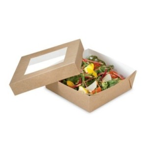 Pudełko brązowe TAKEAWAY 1000ml z oknem, 140x140x50mm, op.50 kpl. (k/6)