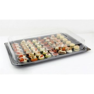 Mozaik SQ55 taca cateringowa + pokrywka op.25szt, 55x37cm, czarna, PS, Sabert