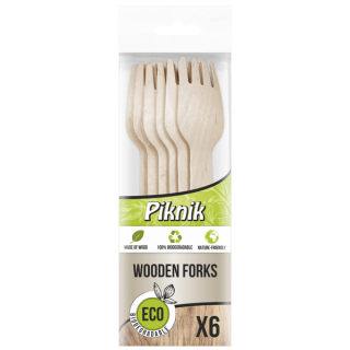 GRILL & PIKNIK widelce drewniane op.6szt (k/80)
