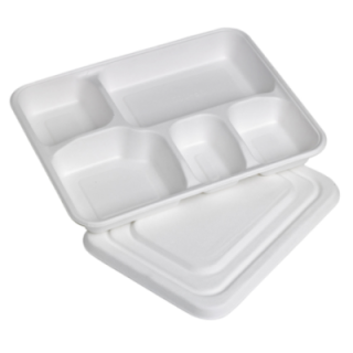 Taca z trzciny cukrowej 5-komorowa z pokrywką, 282x220x37mm, op.50 kompletów (k/4)