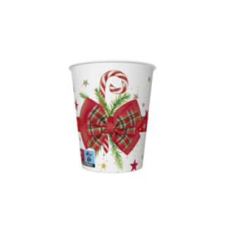 Kubek PAP/PE SW 250ml GWIAZDKA 022001 op.8szt. (k/12) śr.80mm SUP Checked Bow with Candy Cane