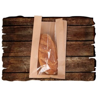 Torebka fałdowa brązowa BN 400x240x75 z okienkiem PP, op.500szt